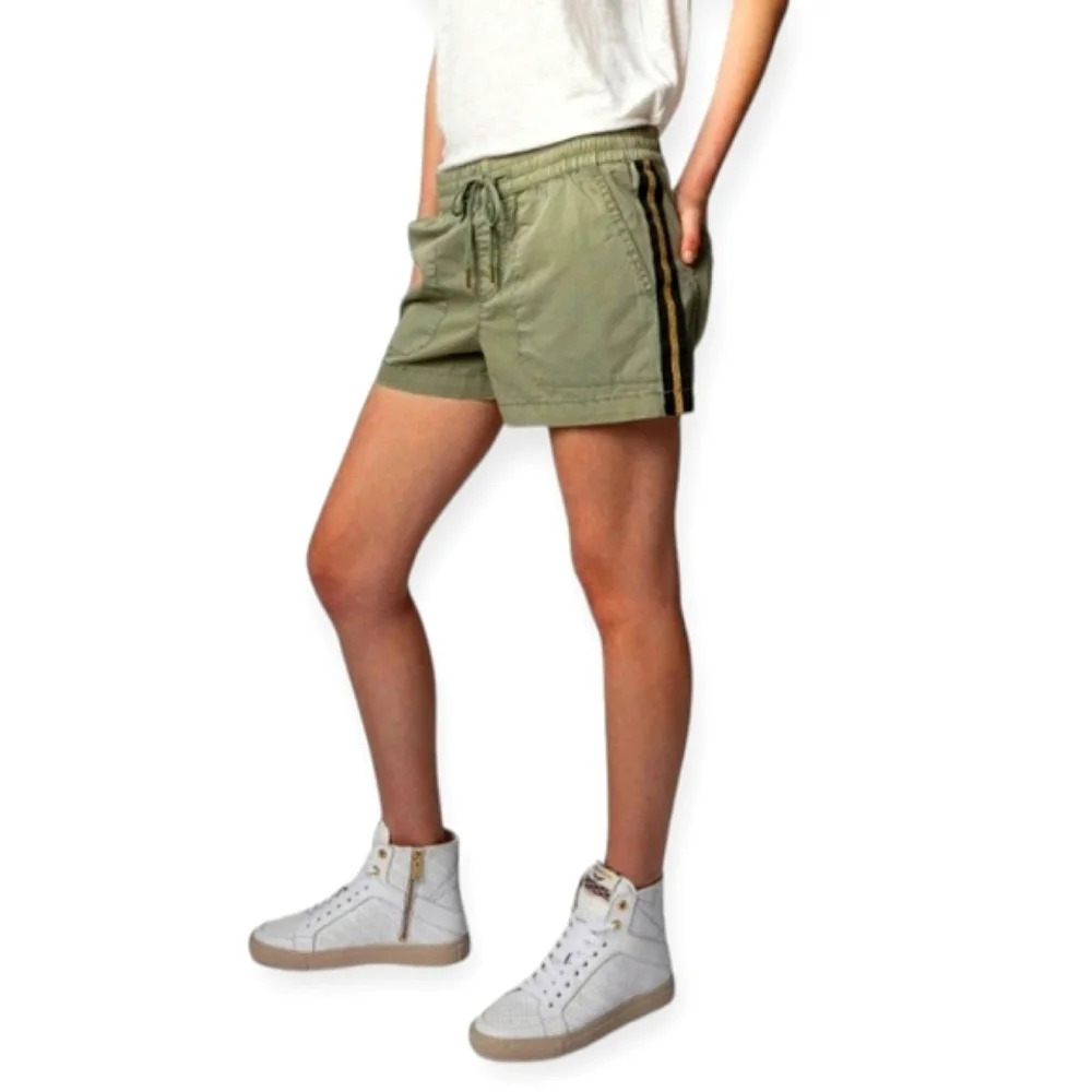 Zadig & Voltaire Paro Cotton and Linen Shorts Green with Track Stripe 34 or XS